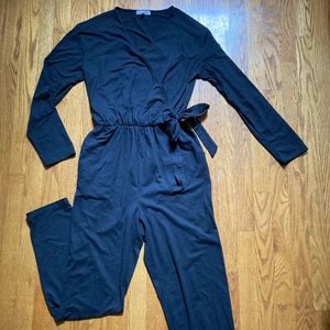 Black knit Prologue jumpsuit Women’s S wrap tie waist pockets